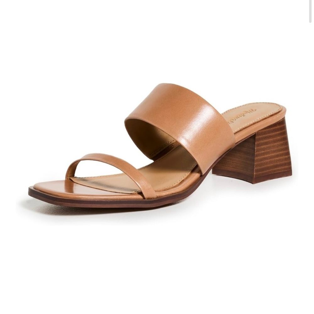 NIB Madewell Keira Update Camel Leather Mule Slide Sandals with Wooden Heel 6.5
